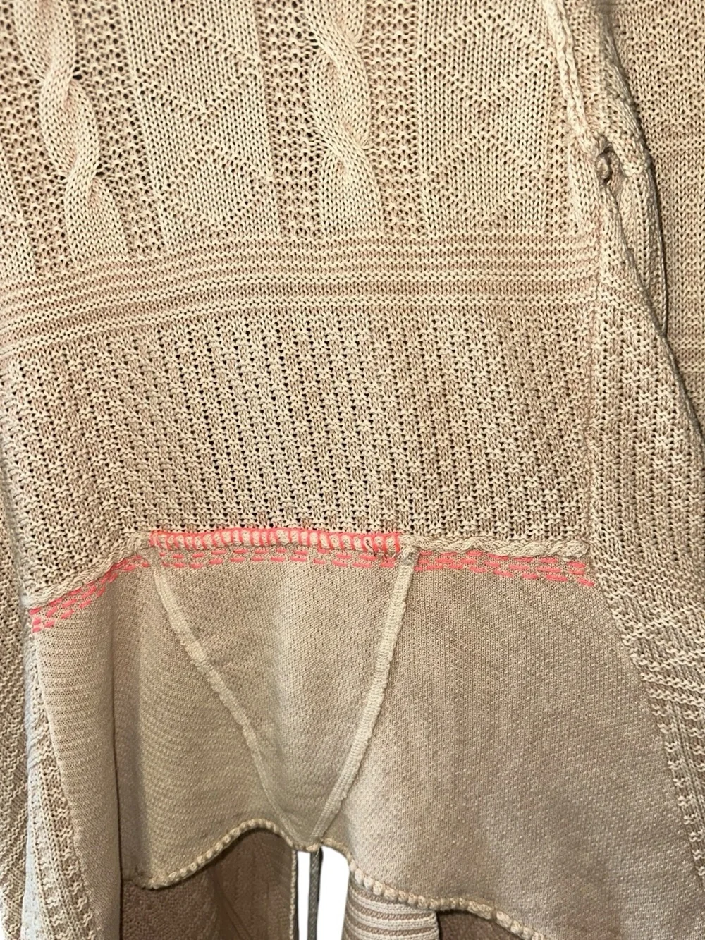 Free People All Washed Out Sand Tan Cardigan Pink Stitching Detail Size S - Picture 7 of 12